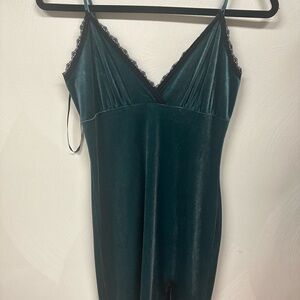 Forever 21 Emerald Velvet Chemise with Black Lace